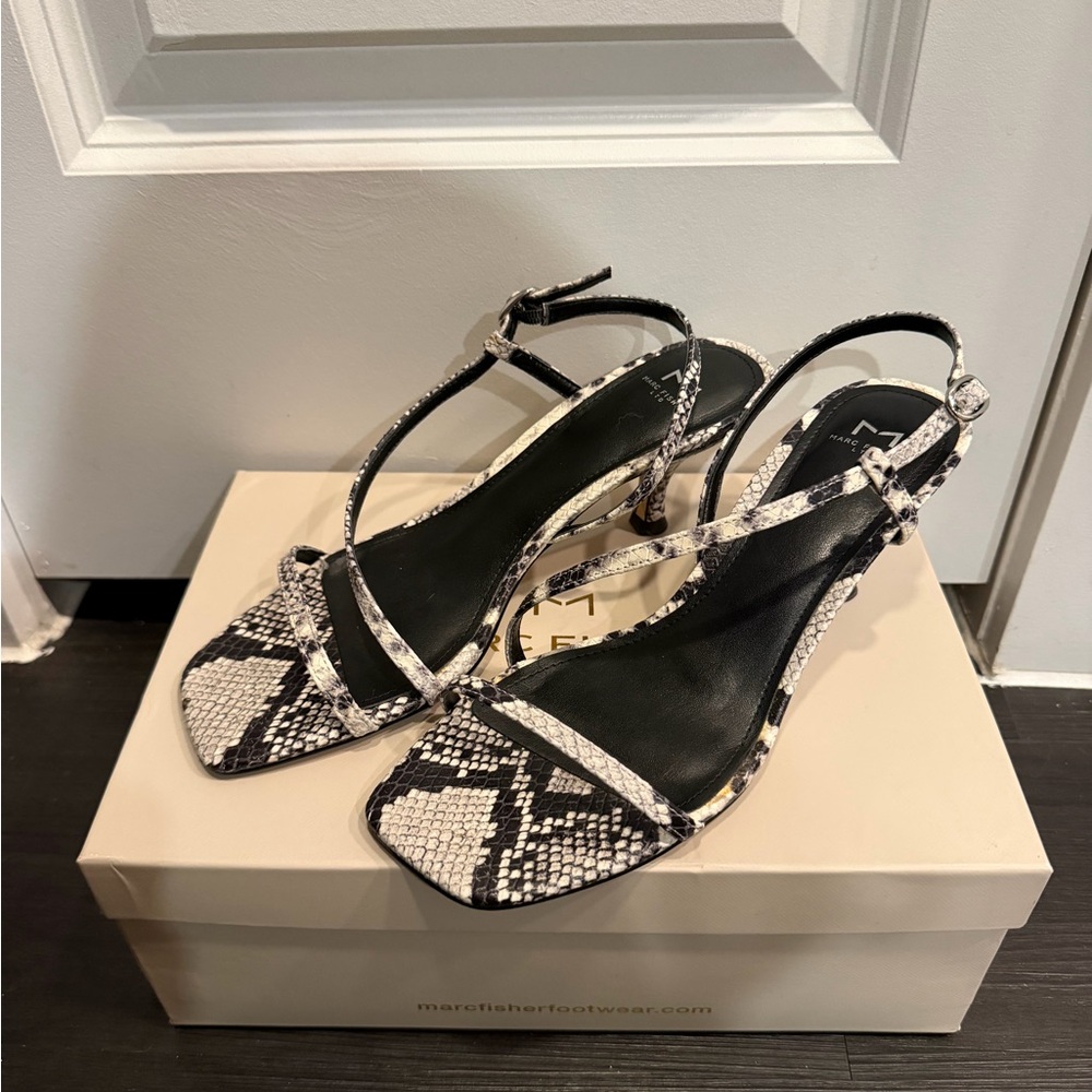 Marc Fisher Snake-Print Strappy Slingback Heels